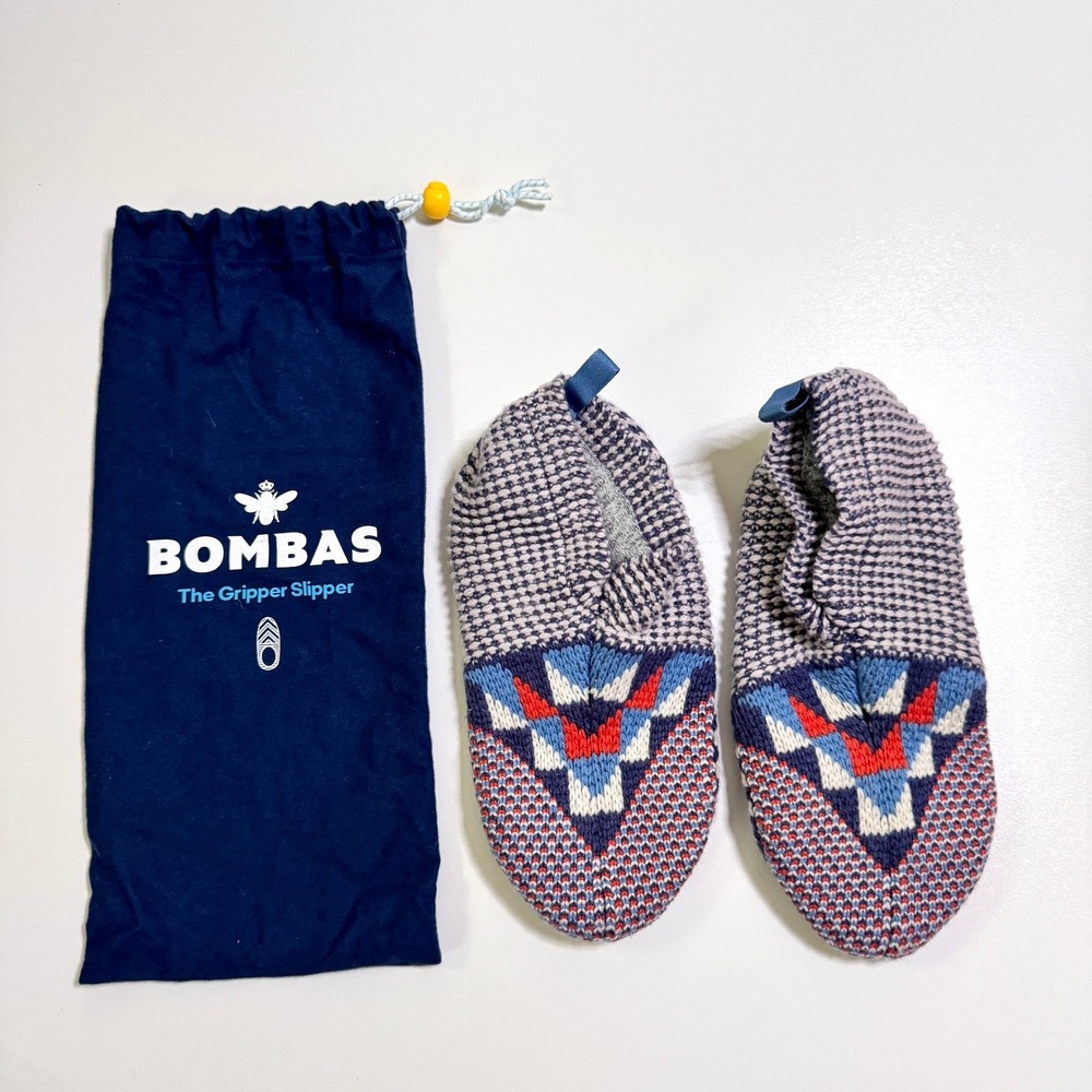 Bombas Gripper Slipper Small 7-8.5 Fair Isle Geo Knit Non-Slip NEW w/ Bag